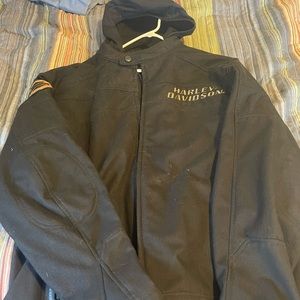 Harley Davidson black men’s coat with lightweight hooded removable jacket